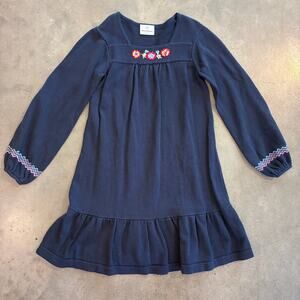 Hanna Andersson navy blue 100 cotton embroidered sweater dress girls 8